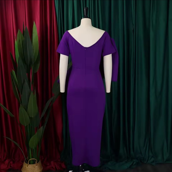 NWT Metamorphosis Girl Purple Off Shoulder Bow Detail Midi Dress Size M - Picture 3 of 9